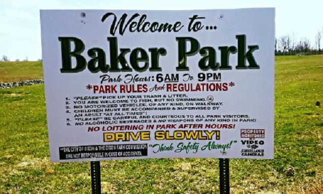 Baker Park sign.